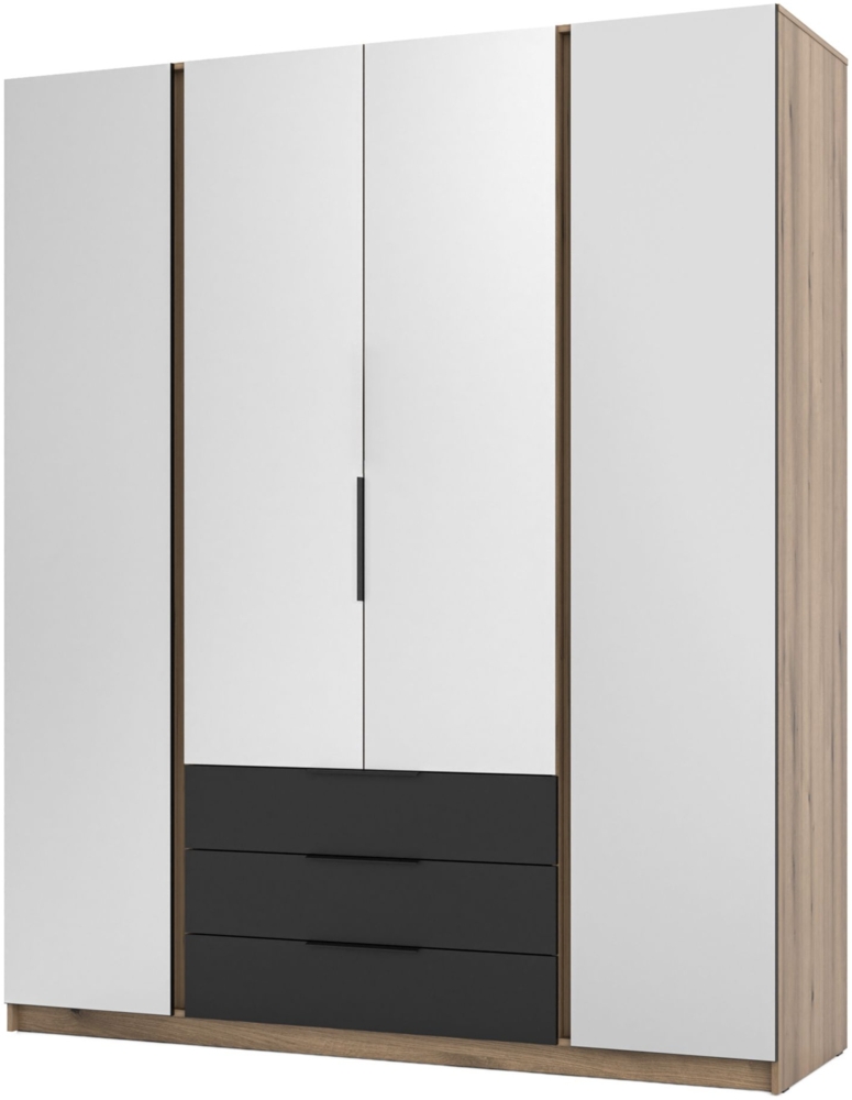 Selsey 'Kaja' Kleiderschrank 4-türig mit Spiegel & 3 Schubladen, schwarz/Eiche, ca. 239 x 200 x 62 cm Bild 1