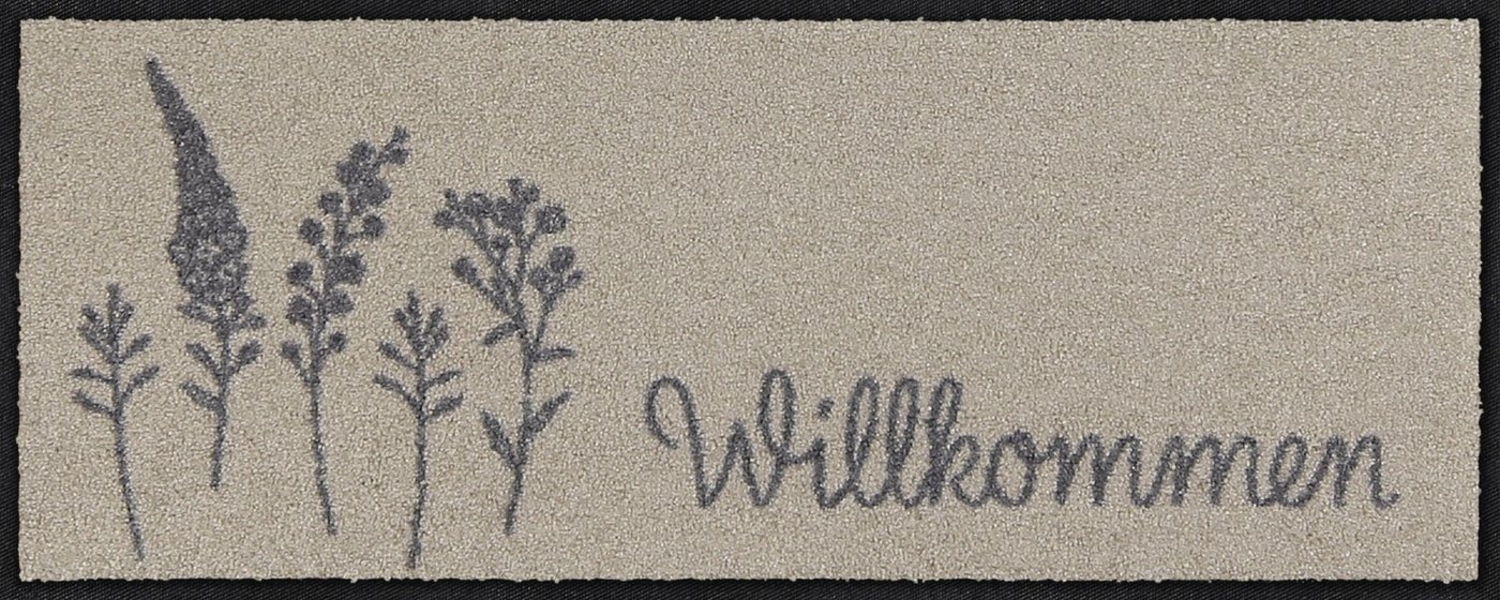 Salonloewe Fußmatte Fußabtreter klein 30x75 Willkommen Wiese grau, Läufer Mini, Höhe: 300 mm Bild 1