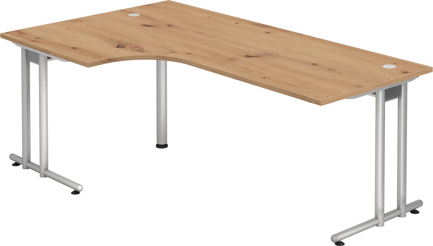 bümö Eckschreibtisch groß, N-Serie 200x120 cm, Tischplatte aus Holz in Asteiche, Gestell aus Metall - Schreibtisch L Form, großer Tisch für's Büro, Computertisch, Bürotisch, NS-82-R-S Bild 1