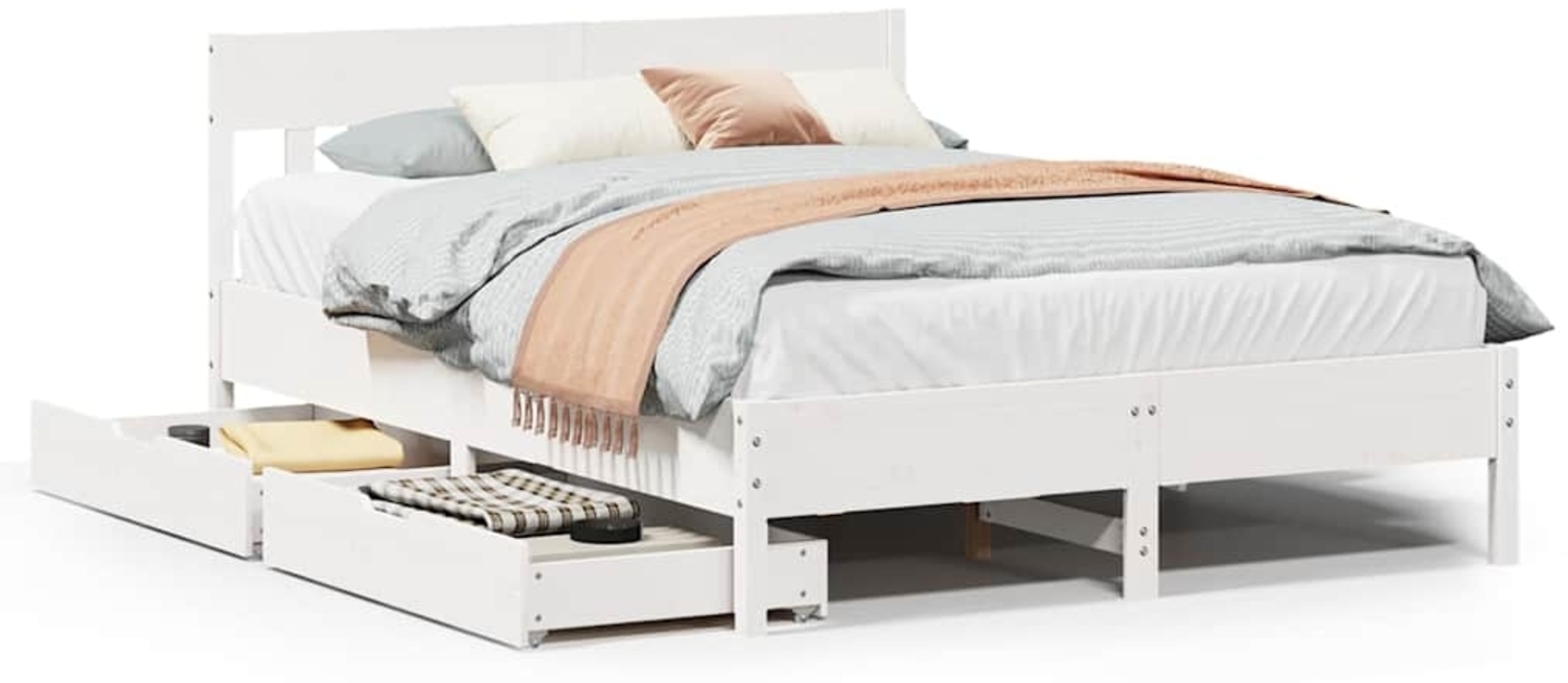 vidaXL Massivholzbett ohne Matratze Weiß 140x200 cm Kiefernholz 3301867 Bild 1