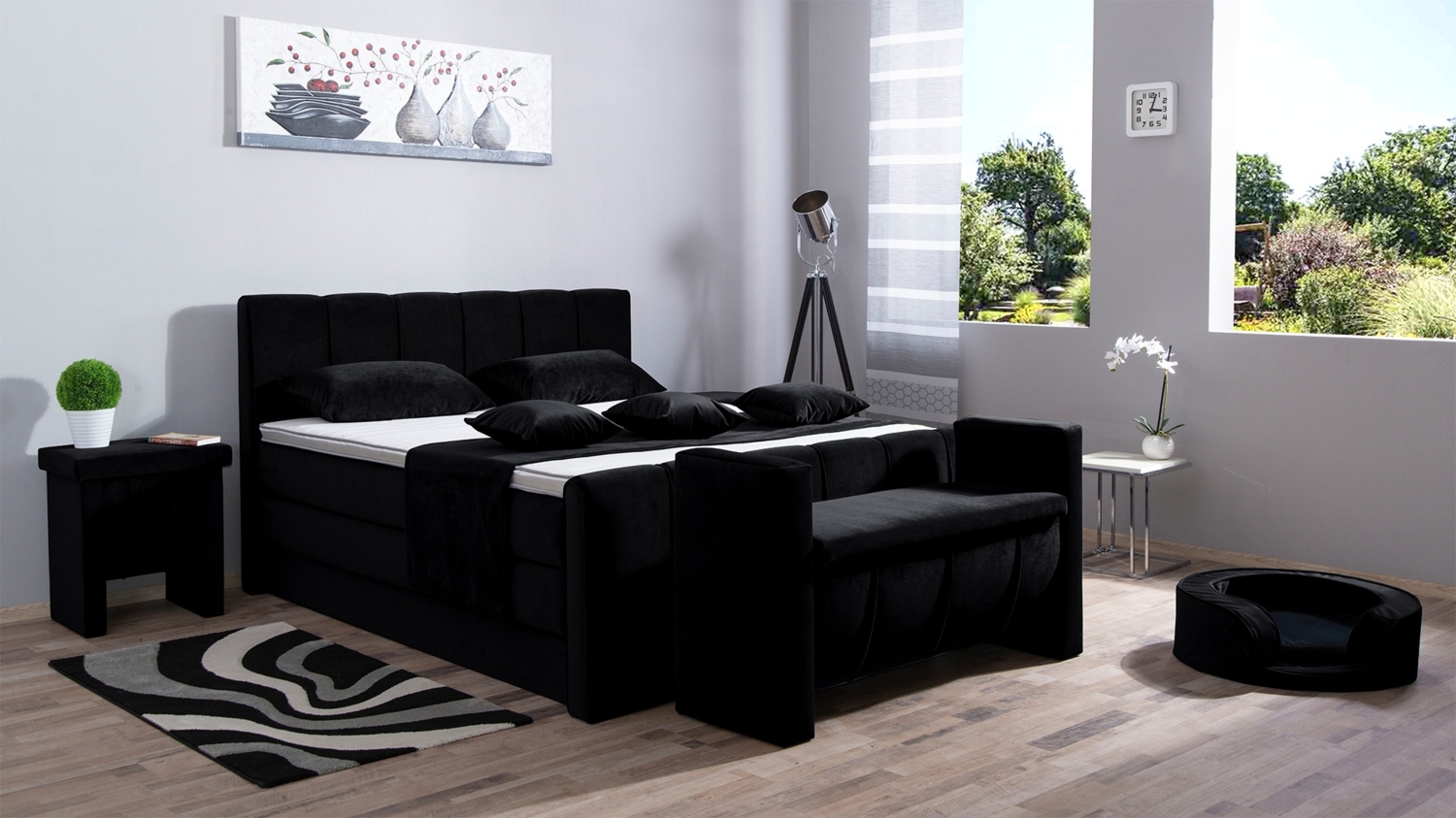 Meisterbetten Boxspringbett Roki 180x220 in VS-Schwarz, Matratzenbezug Nano, Ergoflex-Topper, mit Fussteil Bild 1
