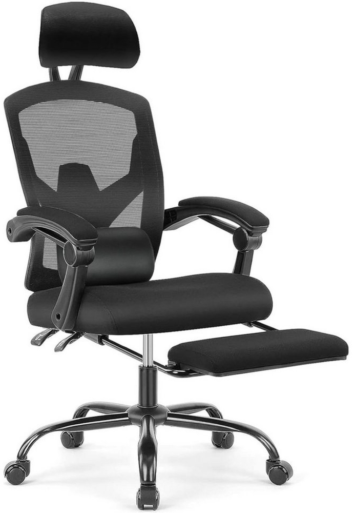 Refined Living Gaming-Stuhl Chefsessel Bürostuhl Ergonomisch Verstellbare Kopfstütze 120 Kg (Stuhl mit hoher Rückenlehne Armlehnen mit Netzpolsterung Gaming stuhl), Drehstuhl mit Rollen mit Lendenkissen und ausziehbarer Fußstütze Bild 1