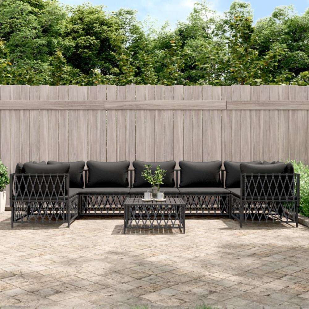 vidaXL 8-tlg. Garten-Lounge-Set mit Kissen Anthrazit Stahl Bild 1