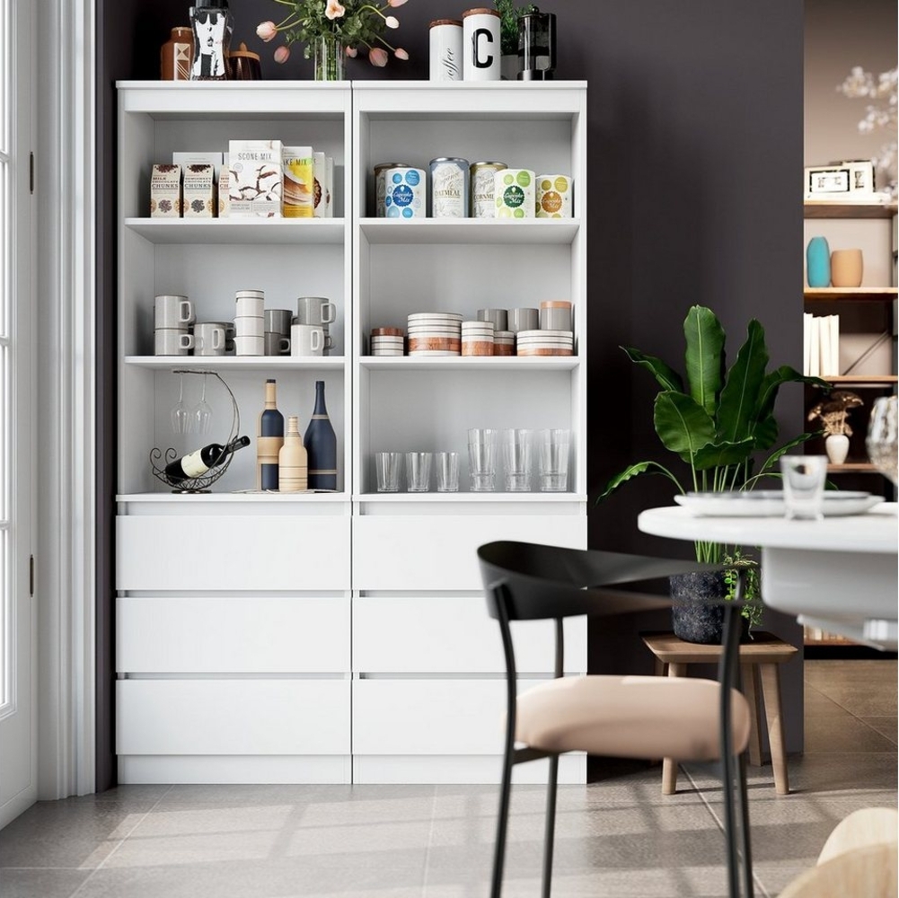 Homfa Hochschrank Bücherregal Bücherschrank mit 3 Schubladen Vitrinenschrank weiß Bild 1