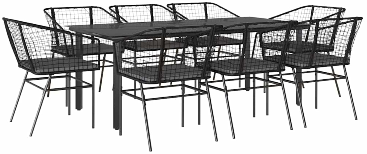 vidaXL 9-tlg. Garten-Essgruppe mit Kissen Schwarz Poly Rattan Glas 3334603 Bild 1