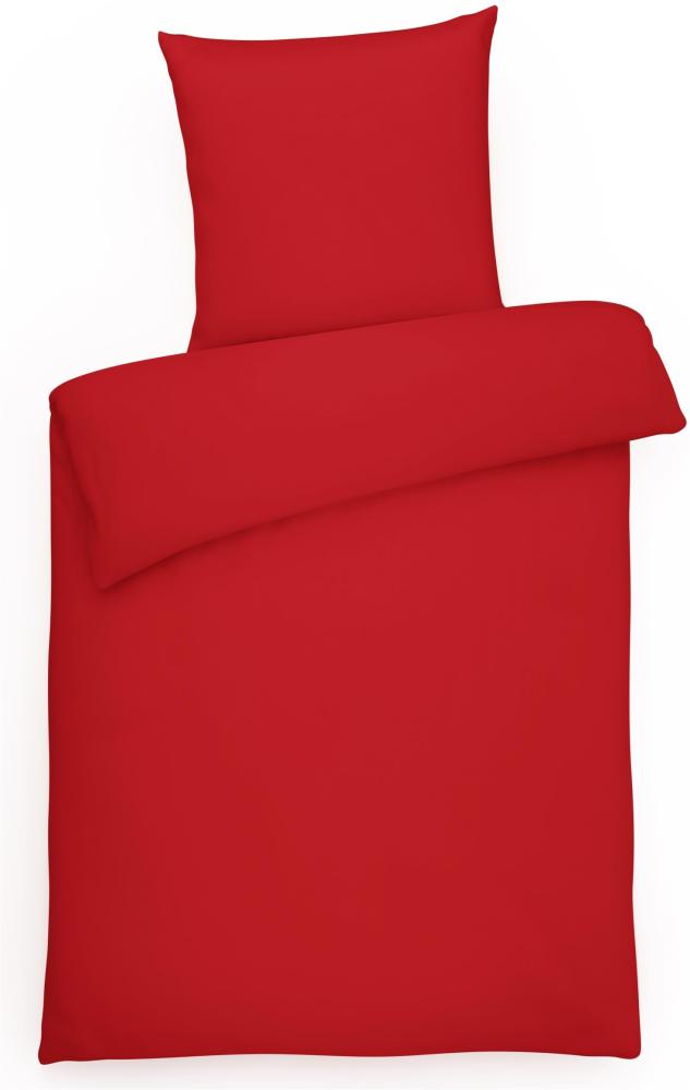 Mako-Satin Bettwäsche "Premium" aus 100% Baumwolle - Uni Rot 155 x 220 cm und 80 x 80 cm Bild 1