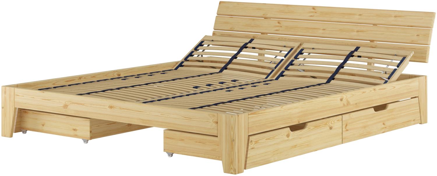 Gemütliches Doppelbett Ehebett Futonbett Kiefer massiv natur mit wählbarem Zubehör V-60.62S8-18mit Federholzrahmen und 3-teiligem Bettkasten-Set Bild 1