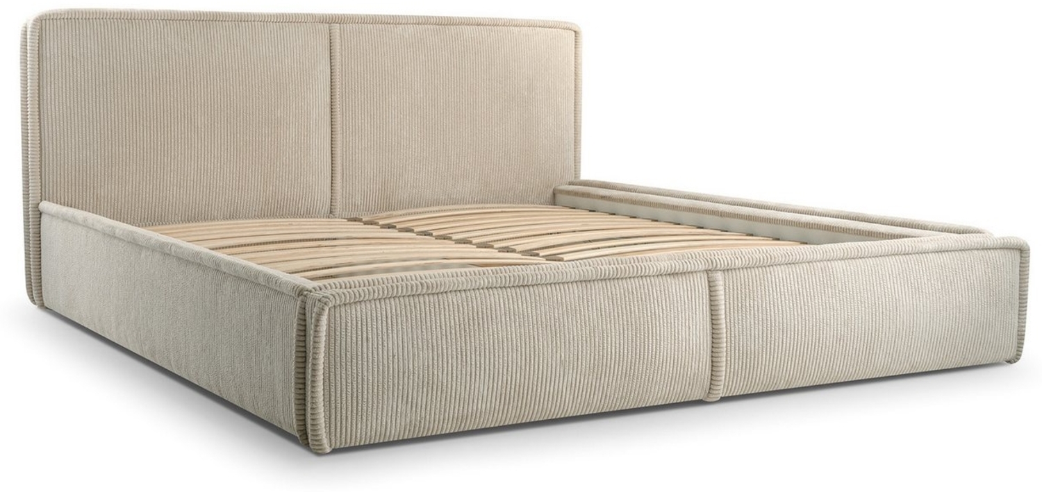 MOEBLO Polsterbett BETT 04 (Bezug: aus Cord, Doppelbett mit Kopfstütze, Rahmenbettgestell, mit Bettkasten und Lattenrost), gepolstertes Kopfteil, mit Bettkasten Bild 1