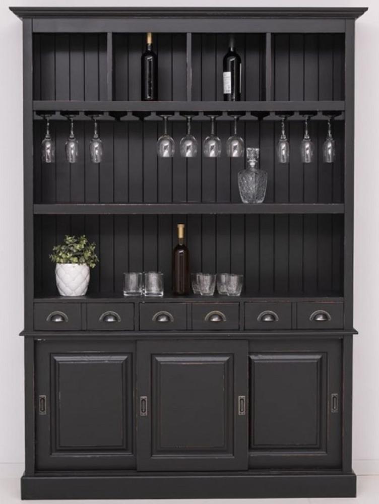 Casa Padrino Landhausstil Massivholz Barschrank Antik Schwarz 151 x 36 x H. 210 cm - Massivholz Weinschrank im Landhausstil - Massivholz Bar Möbel - Landhausstil Bar Möbel Bild 1