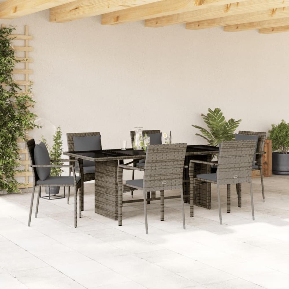 vidaXL 7-tlg. Garten-Essgruppe mit Kissen Grau Poly Rattan 3213492 Bild 1