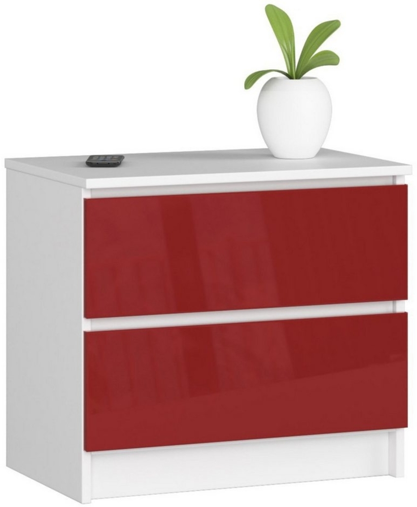 Home Collective Kommode 60 cm breit Holz Highboard Sideboard für Flur Schlafzimmer Wohnzimmer (Kommode Schlafzimmer Kommode mit Schubladen Holz Schrank), Kinderzimmer Organizer, 55 cm hoch mit 2 Schubladen rot Hochglanz Bild 1