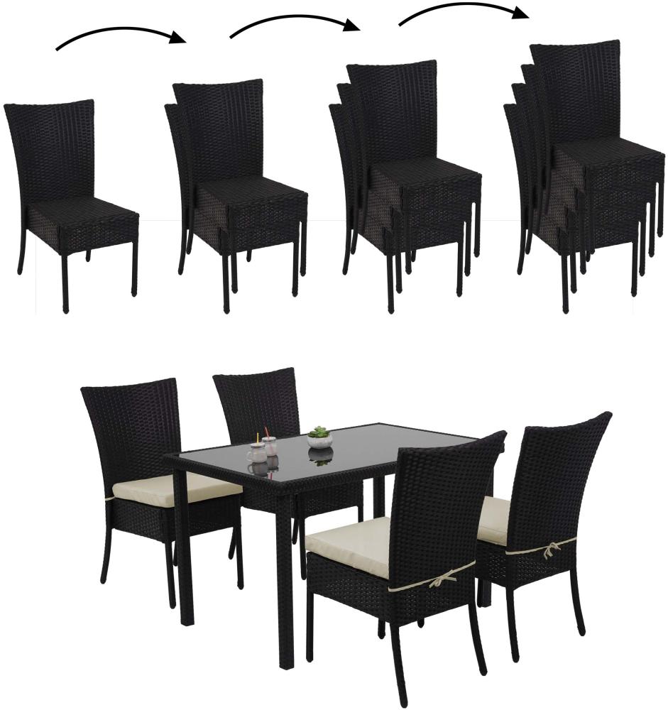 Poly-Rattan Garnitur HWC-G19, Sitzgruppe Balkon-/Lounge-Set, 4xStuhl+Tisch 120x75cm ~ schwarz, Kissen creme Bild 1