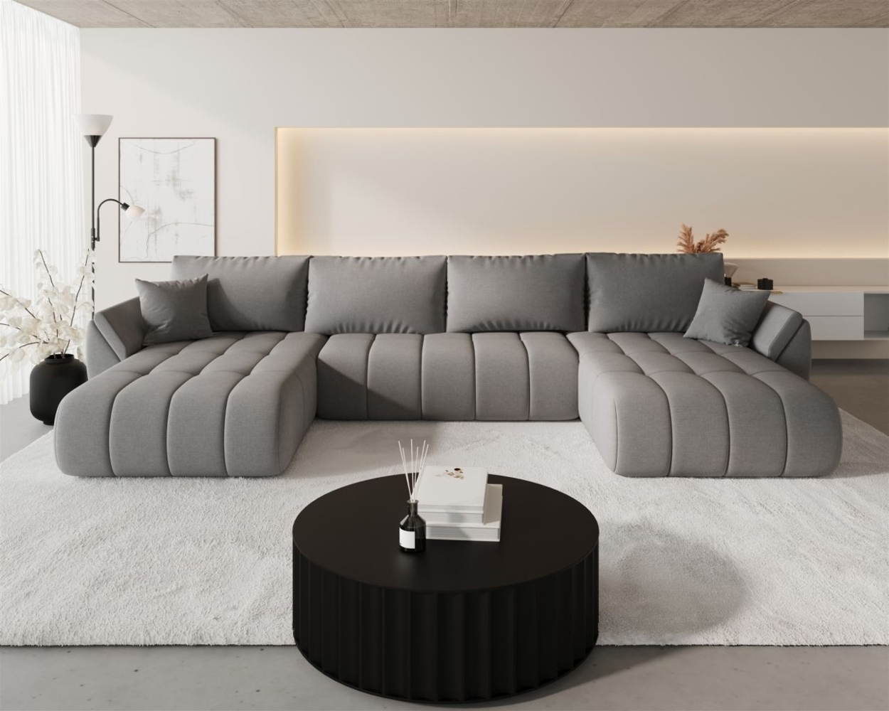 Wohnlandschaft Sofa mit Schlaffunktion MISATO Stoff Wind Dunkelgrau Bild 1