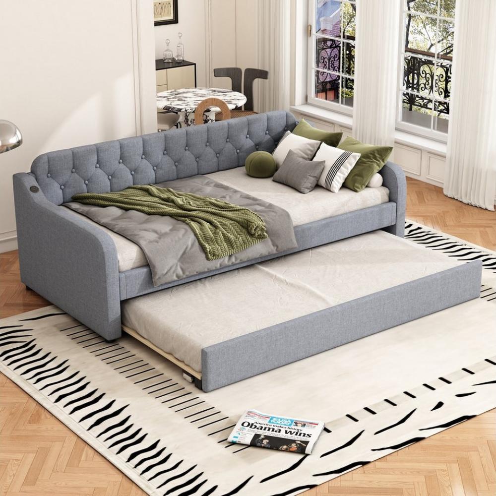 OKWISH Schlafsofa mit ausziehbares Rollbett, USB-Anschluss, Hausbett Tagesbett 90x200cm, ohne Matratze Bild 1