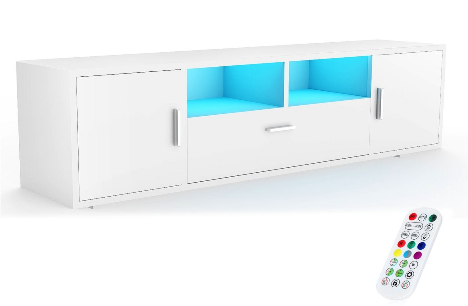 oyajia TV-Schrank Hochglanz TV-Schrank mit LED-Beleuchtung, Lowboard TV-Schrank 160 cm (Fernsehschrank, 2 offenes Regalfach, 3 Ablagen mit Griff) Stabiler TV-Tisch mit 3 große Schubladen, Fernsehschrank in wohnzimmer Bild 1