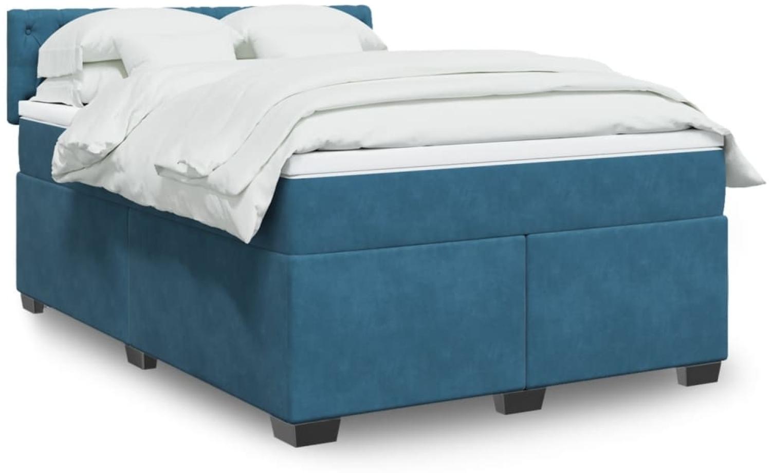 vidaXL Boxspringbett mit Matratze Blau 140x190 cm Samt 3288616 Bild 1