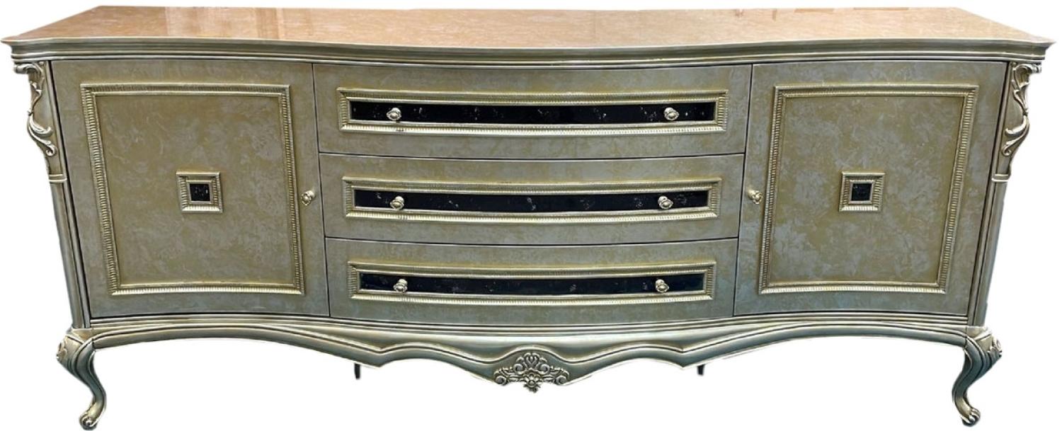 Casa Padrino Luxus Barock Sideboard Gold / Silber / Schwarz - Prunkvoller Massivholz Schrank mit 2 Türen und 3 Schubladen - Luxus Möbel im Barockstil - Barock Möbel - Barock Einrichtung Bild 1