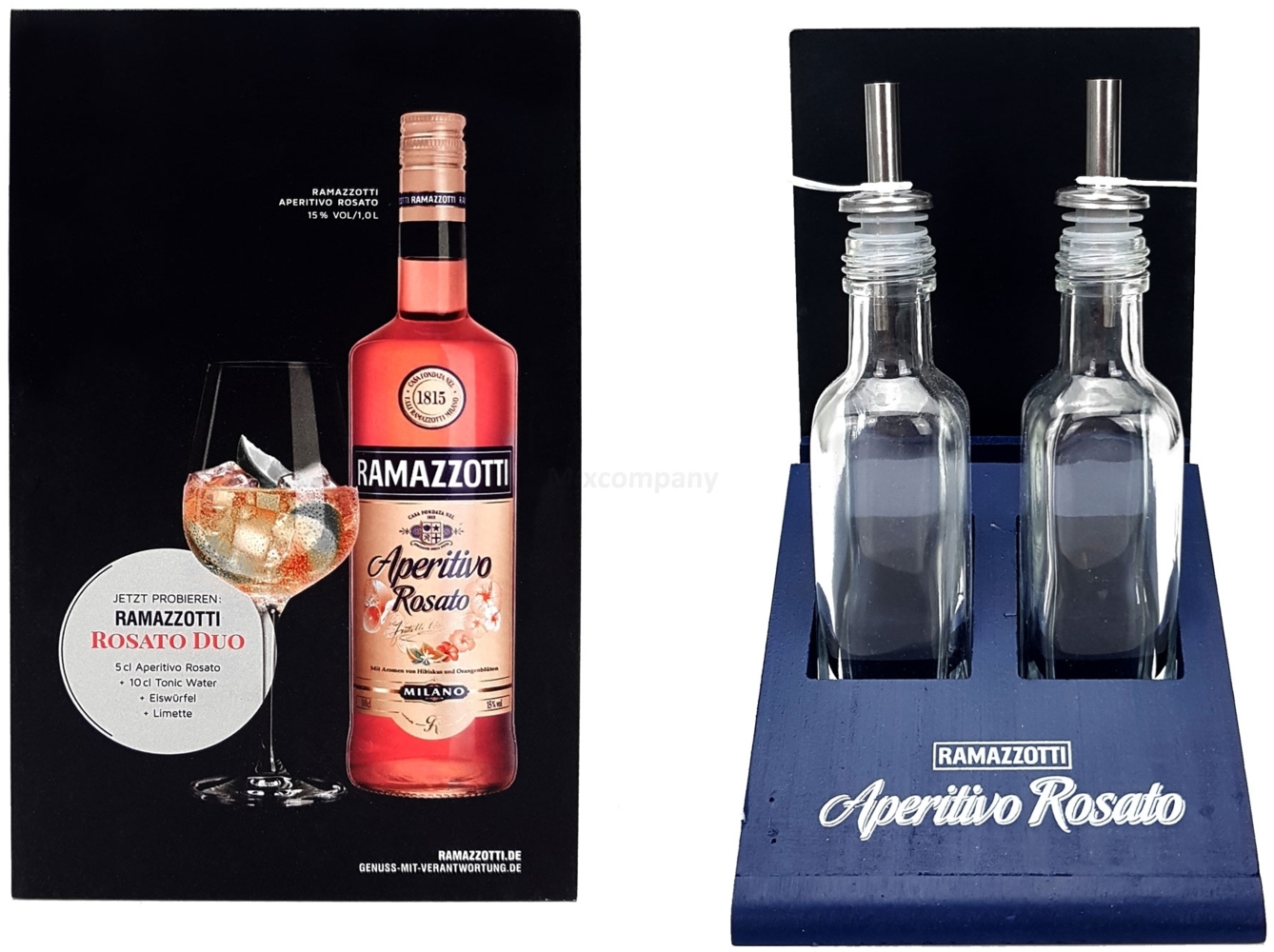 Ramazzotti Rosato Essig und Öl Spender 2 Glasflaschen, Neu Ständer Kartenhalter Glas Bild 1