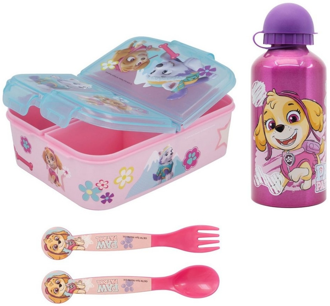 PAW PATROL Lunchbox Paw Patrol Skye Everest 4 teiliges Kinder Lunch Set, (4-tlg), Brotdose Alu-Trinkflasche Besteck Bild 1