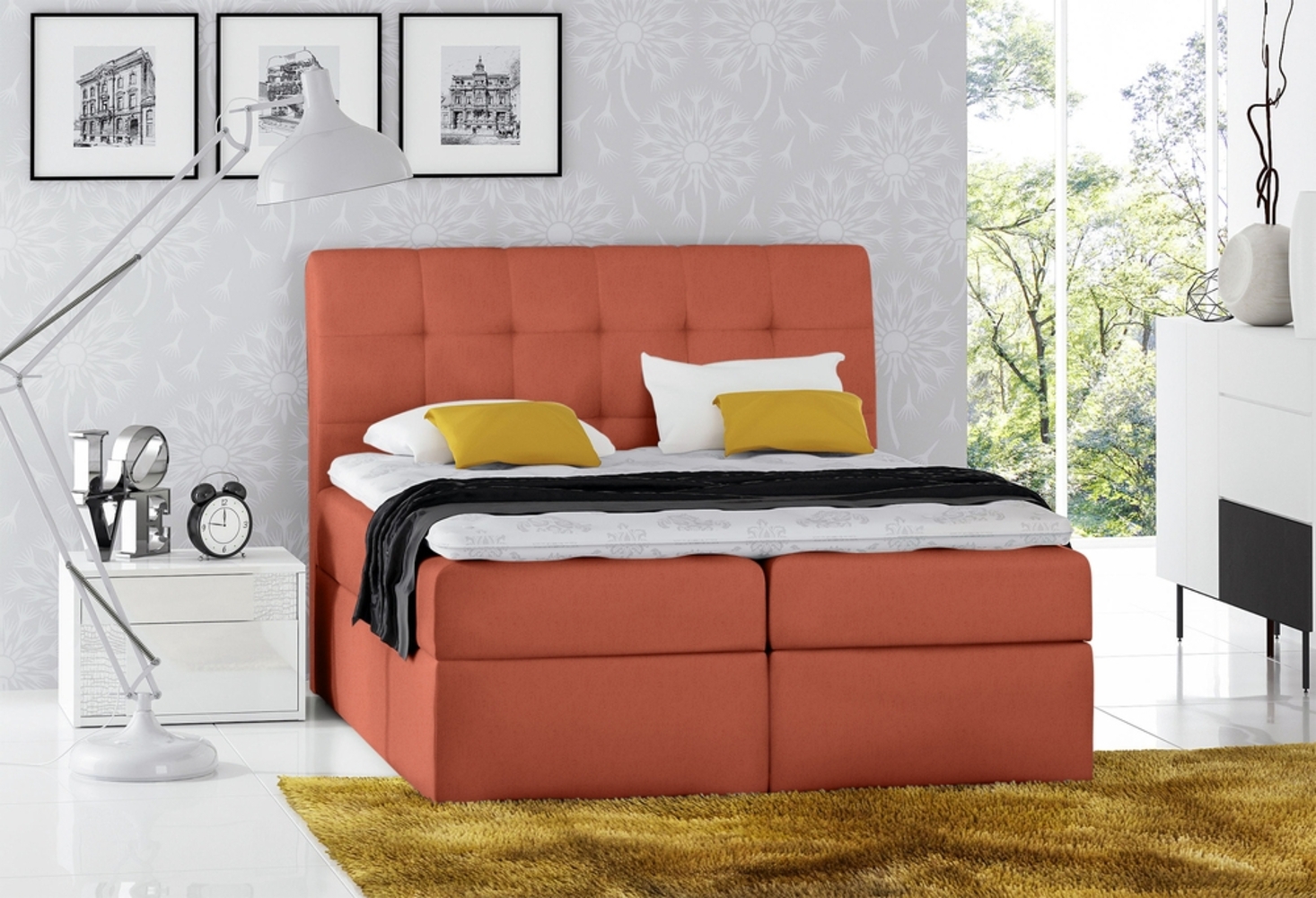 99rooms Bagira Boxspringbett Velours 120x200 cm Korallenrot Bild 1