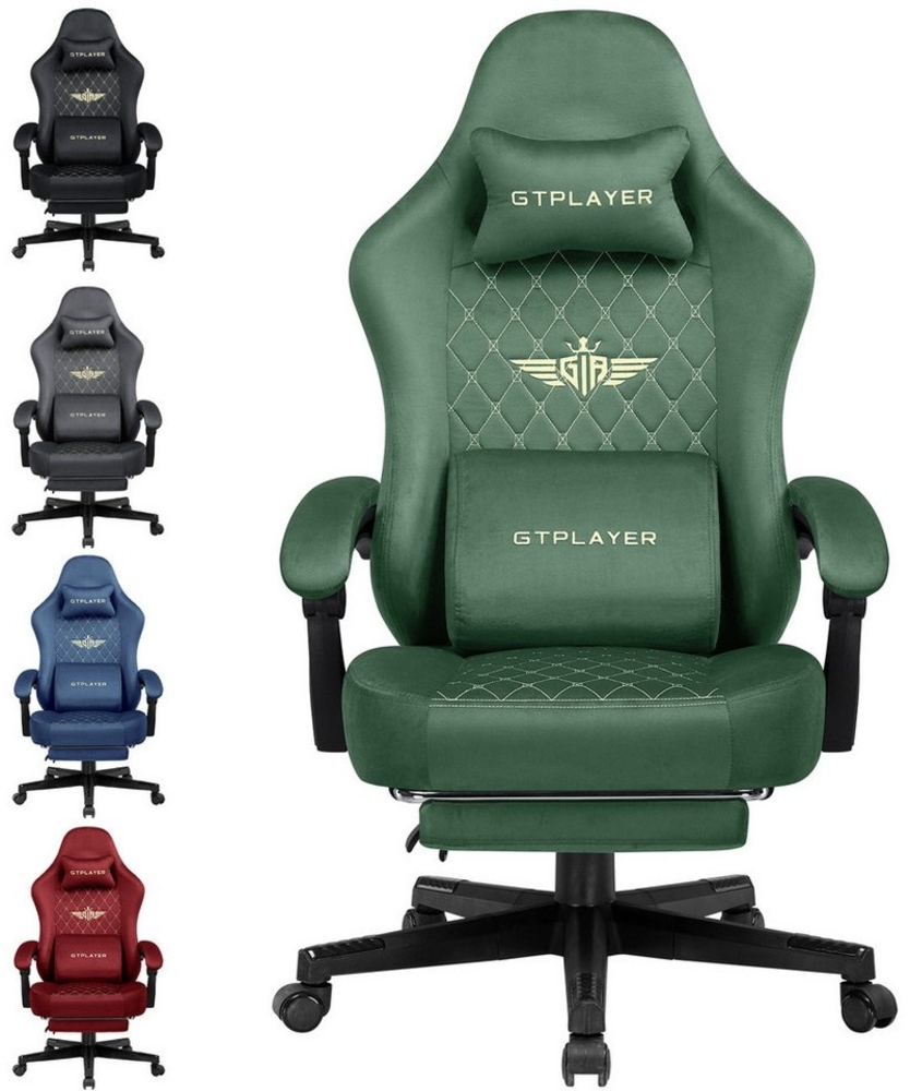 GTPLAYER Gaming-Stuhl Stoff Gaming Chair Ergonomisch Bürostuh PC Stuhl, 150kg Belastbarkeit, Schreibtischstuh mit Federsitzkissen und Fußstütze Bild 1