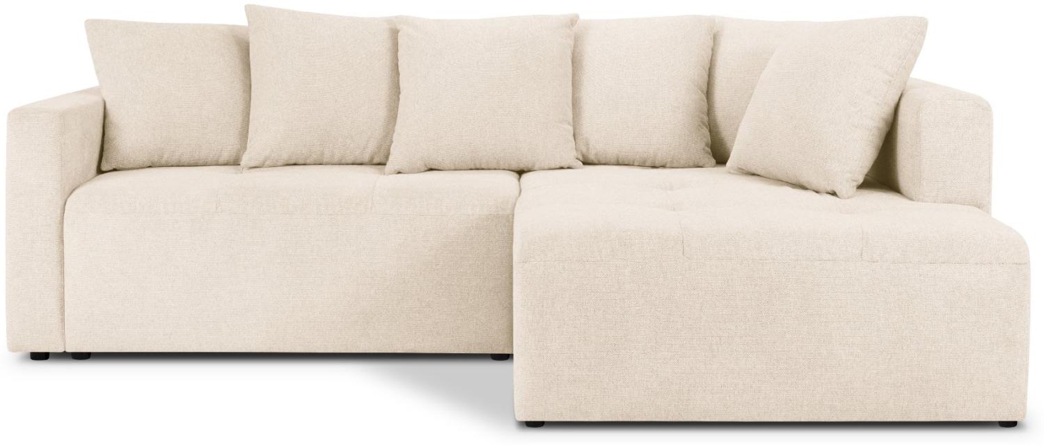 Micadoni Ecksofa mit Bettfunktion und Box Elie 4-Sitzer Rechts Strukturierter Stoff Beige Bild 1