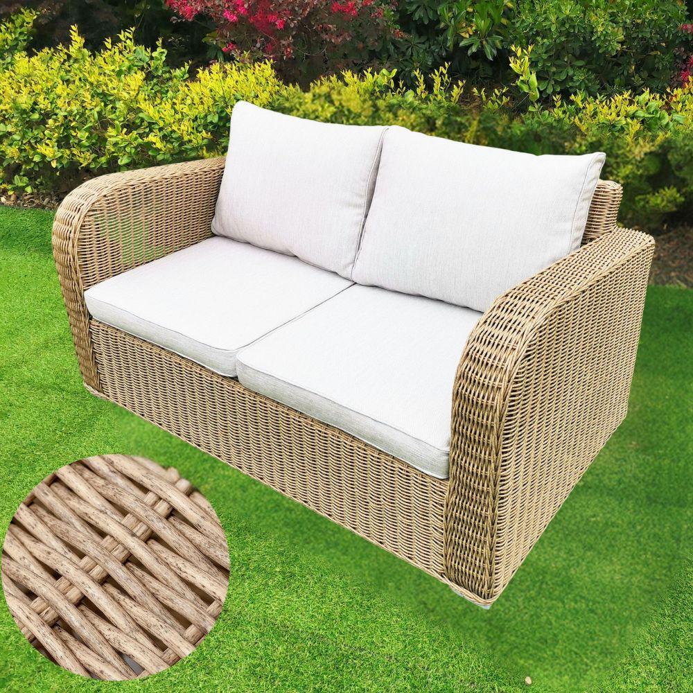 2er Lounge Sofa VITA in Natural rundes Polyrattan Gartenmöbel Couch Gartensofa Bild 1