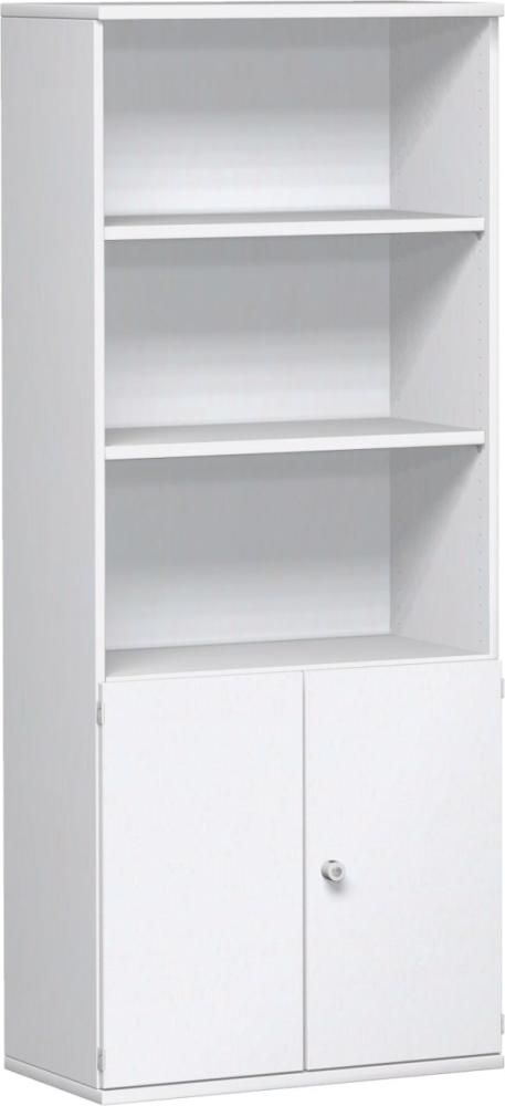 Modulschrank 1. + 2. OH Holztüren, 3. - 5. OH Regal, 80x42x192cm, Weiß Bild 1