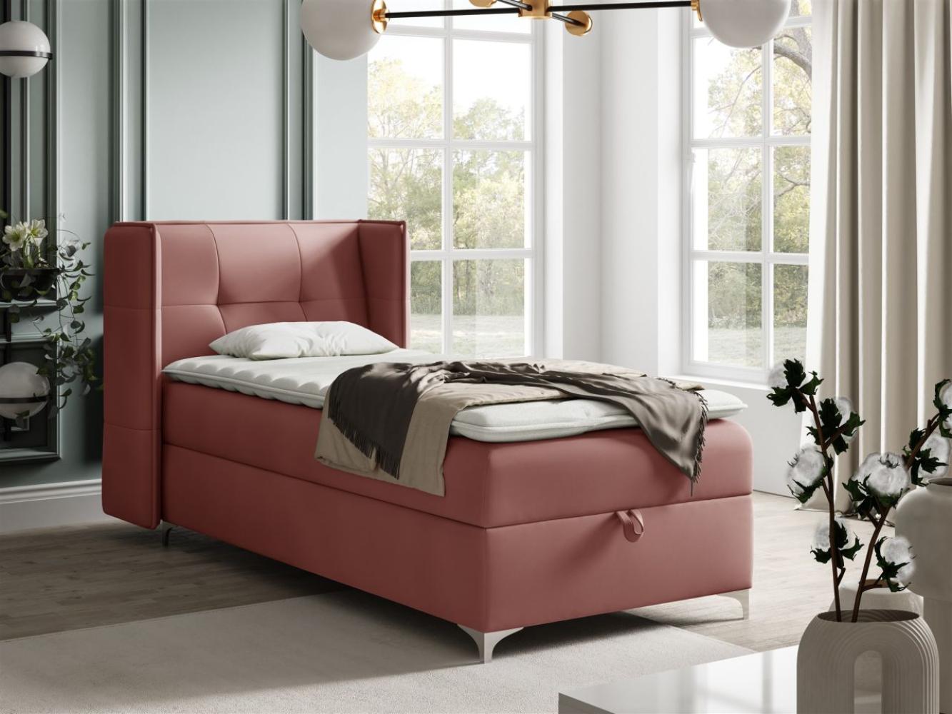 Boxspringbett Bett Gästebett 90x200cm GENET Stoff Matt Velvet Rosa Bild 1