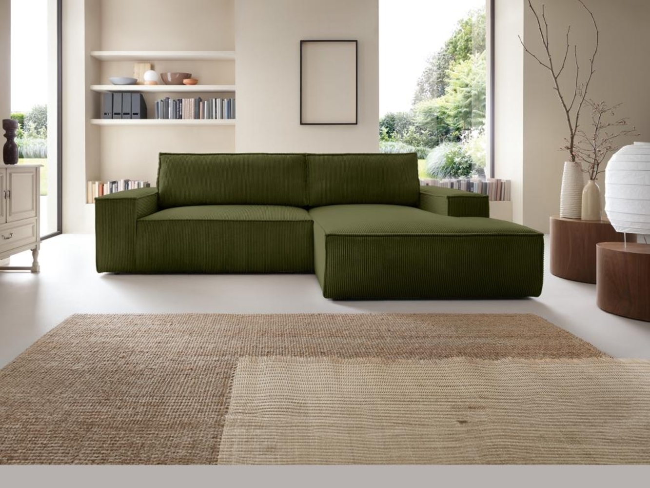 Vente-unique - Ecksofa mit Schlaffunktion - Ecke rechts - Cord - Khaki - AMELIA Bild 1