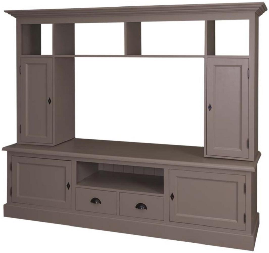 Casa Padrino Landhausstil Fernsehschrank Oliv 207 x 46 x H. 166 cm - Massivholz TV Schrank - Wohnzimmerschrank - Landhausstil Wohnzimmermöbel Bild 1