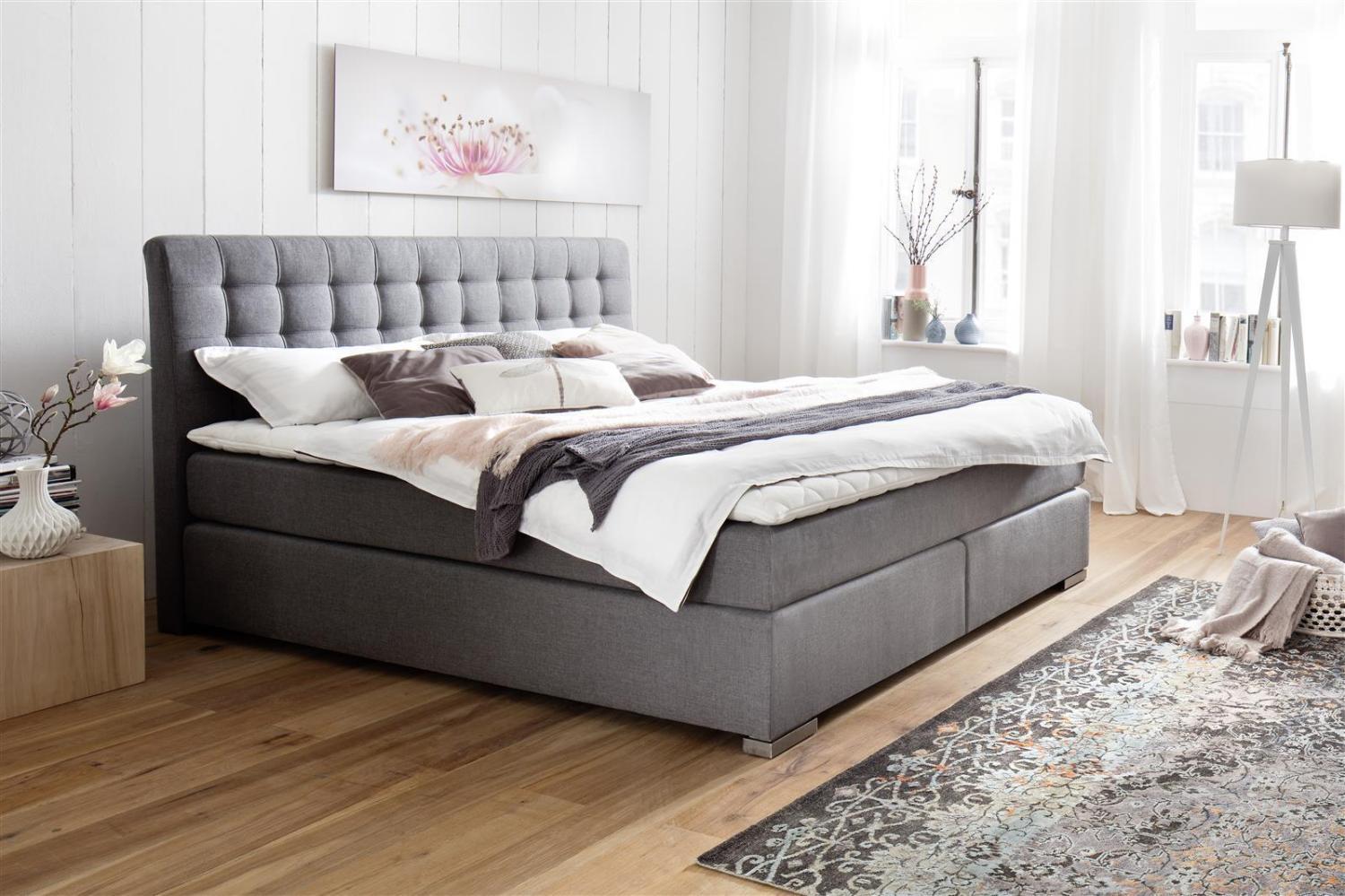 Boxspringbett >Lenno< in grau aus Stoffbezug - 162x117x211cm (BxHxT) Bild 1