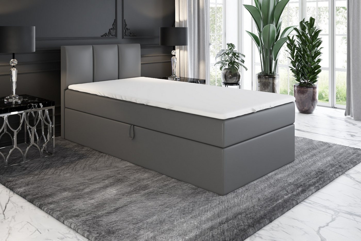 A&J MöbelLand GmbH Boxspringbett Einzelbett NASI mit Bettkasten, Topper und gepolstertem Kopfteil. (Boxspringbett mit Bettkasten und gepolstertem Kopfteil. Gratis Topper – nur jetzt erhältlich!, Kostenlose Lieferung! TOP ANGEBOT), Länge 208 cm Höhe 106 cm Bild 1