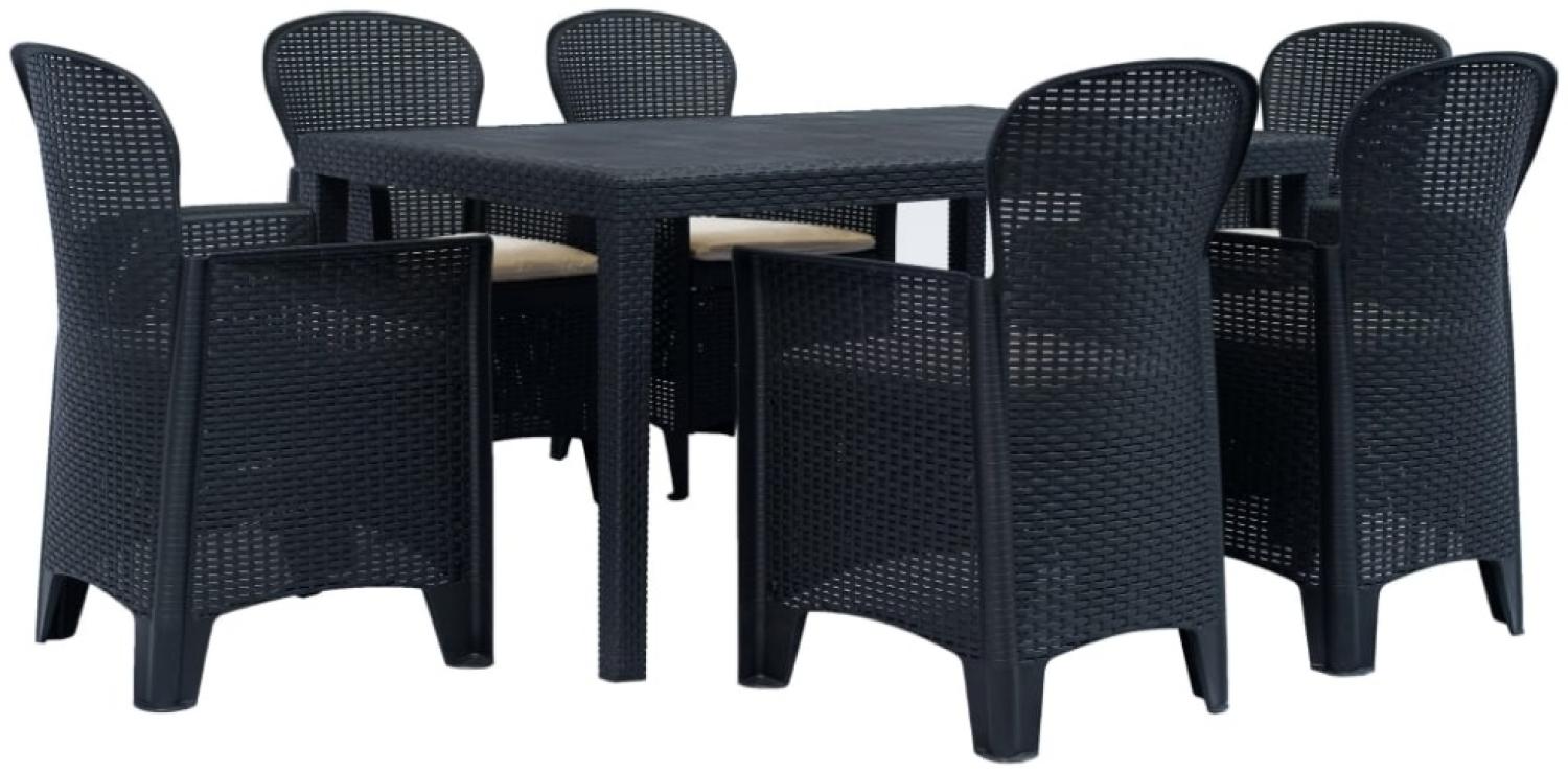 vidaXL 7-tlg. Garten-Essgruppe Kunststoff Anthrazit Rattan-Optik 276128 Bild 1