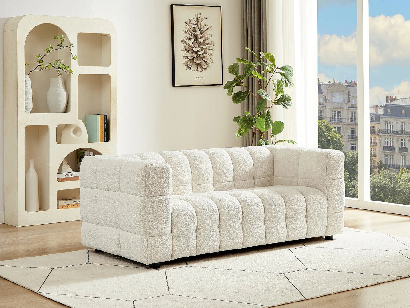 Vente-unique - Sofa 2-Sitzer – Bouclé-Stoff – Elfenbeinfarben – LERICI von Pascal Morabito Bild 1