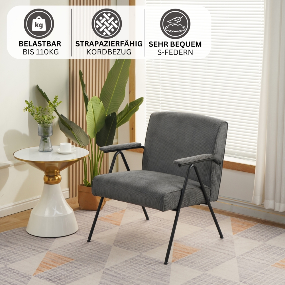 Albatros Designer Vintage Sessel Stanford, hochwertiger Cord Stoff Bezug in Grau, sehr bequeme S-Federn, Relaxsessel Loungesessel für Wohnzimmer, Schlafzimmer oder als Fernsehsessel Bild 1