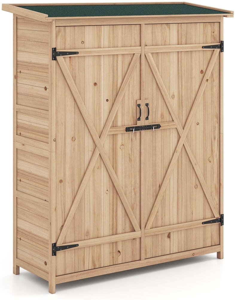 Außenschuppen für Aufbewahrung Massives Holz-Gerätehaus mit Wasserfestem Schrägdach aus Asphalt Natur Bild 1