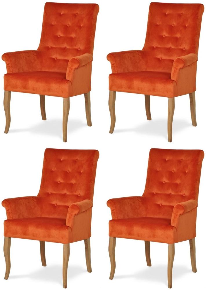 Casa Padrino Chesterfield Neo Barock Esszimmer Stuhl 4er Set Orange / Naturfarben - Küchenstühle mit Armlehnen - Esszimmer Möbel - Chesterfield Möbel - Neo Barock Möbel Bild 1