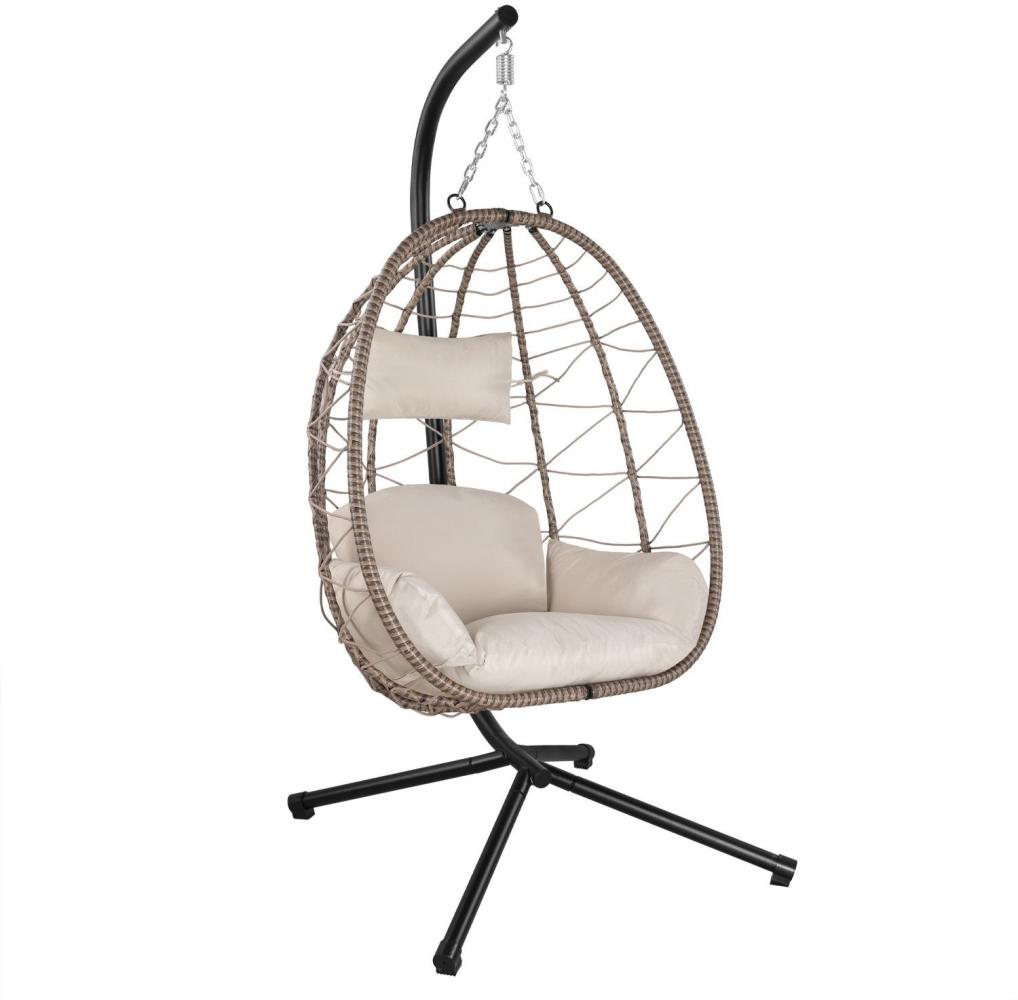 Juskys Hängesessel Aria mit Kissen - höhenverstellbar & faltbar - Polyrattan Hängeschaukel Outdoor & Indoor - Korbhängesessel bis 130kg Beige Bild 1