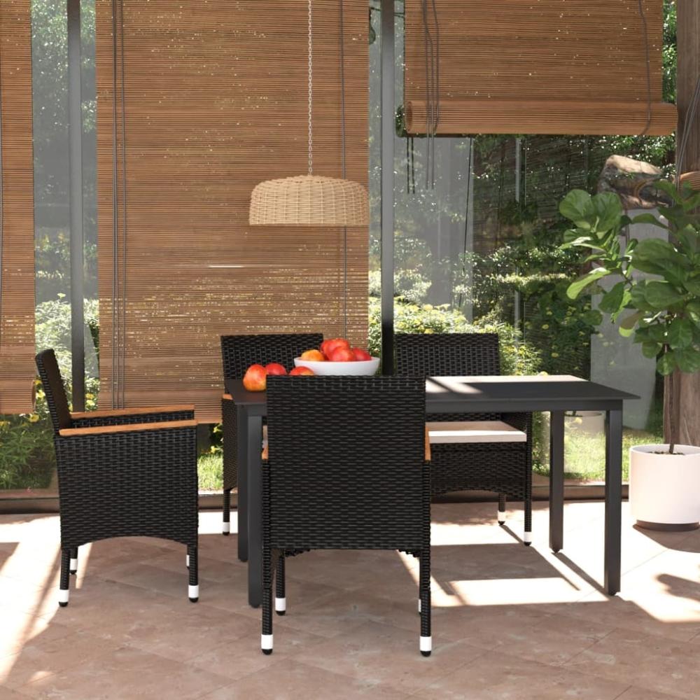 vidaXL 5-tlg. Garten-Essgruppe mit Kissen Poly Rattan Schwarz 3094999 Bild 1