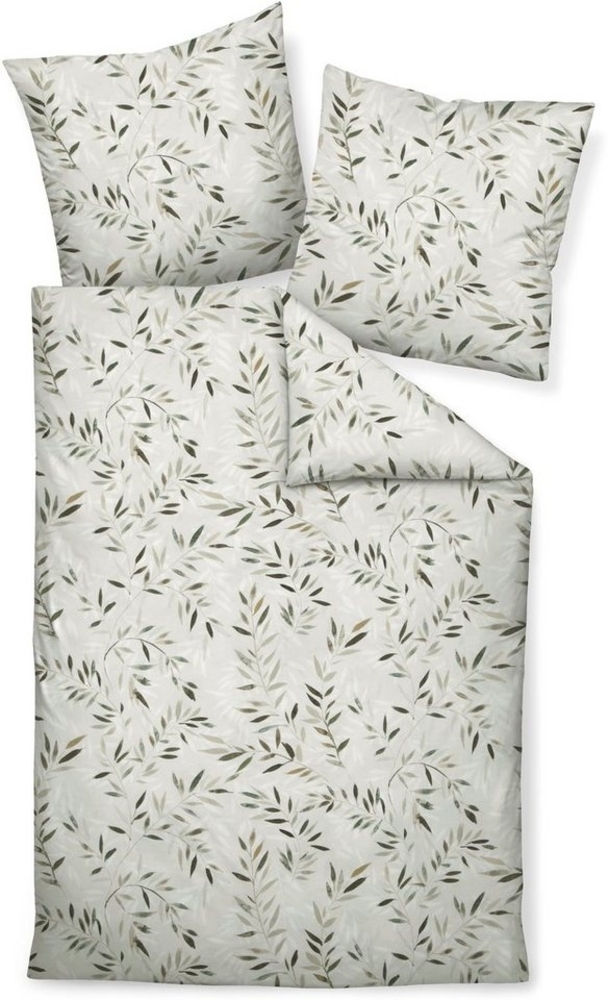 Janine Biber Bettwäsche Davos 135x200 Blätter Zweige olivgrün grün sand 65137-06 Bild 1