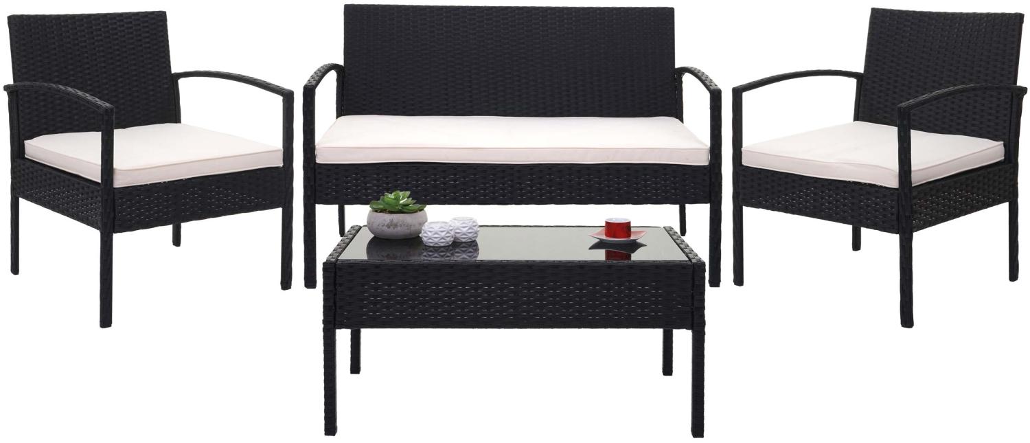 Poly-Rattan Garnitur HWC-F56, Balkon-/Garten-/Lounge-Set Sitzgruppe ~ schwarz, Kissen creme Bild 1