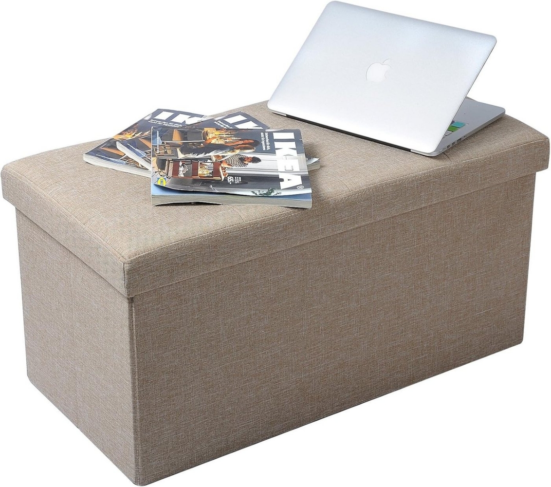 Sitzhocker mit Stauraum aus Leinen Modell Qulina beige Bild 1