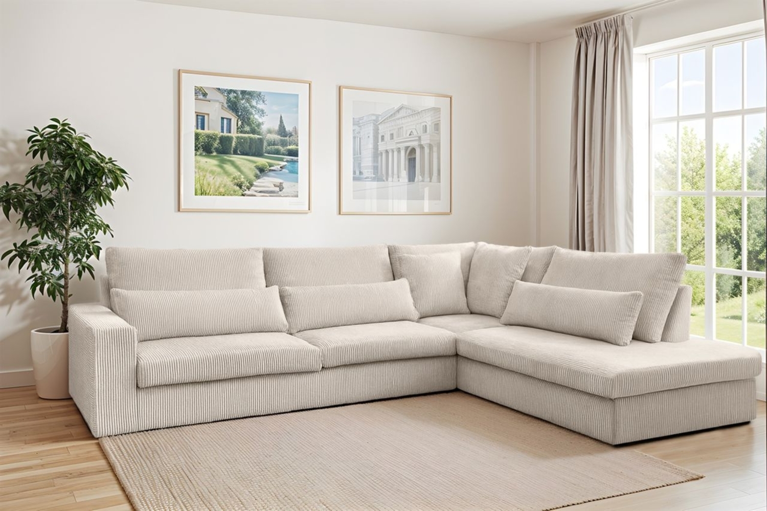 Ecksofa Designersofa THORA in Stoff Poso Altweiß Ottomane Rechts Bild 1