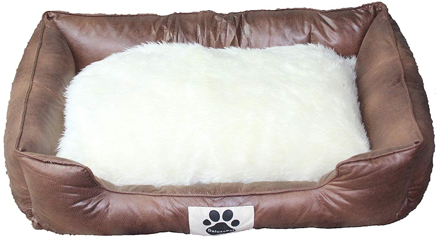 Hundebett Hundesofa Kunstleder Schlafplatz Katzenbett 2in1 Wendekissen Braun 80x60 cm Bild 1