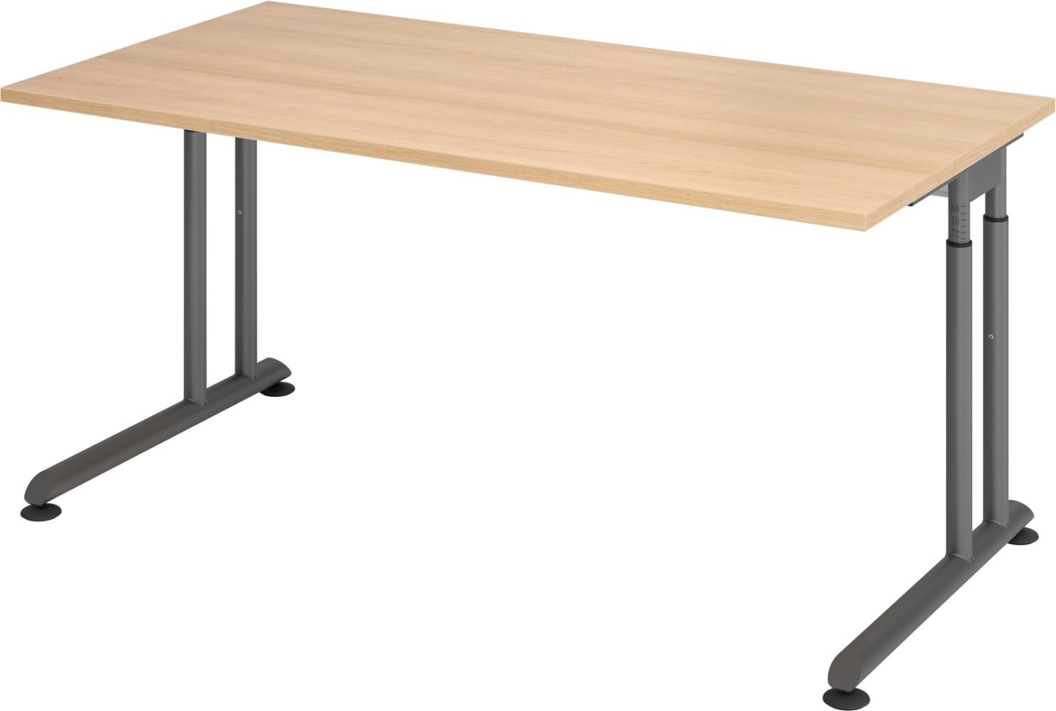 bümö höhenverstellbarer Schreibtisch Z-Serie 160x80 cm in Eiche, Gestell in Graphit - PC Tisch für's Büro manuell höhenverstellbar, Computertisch verstellbar, ZS-16-E-G Bild 1