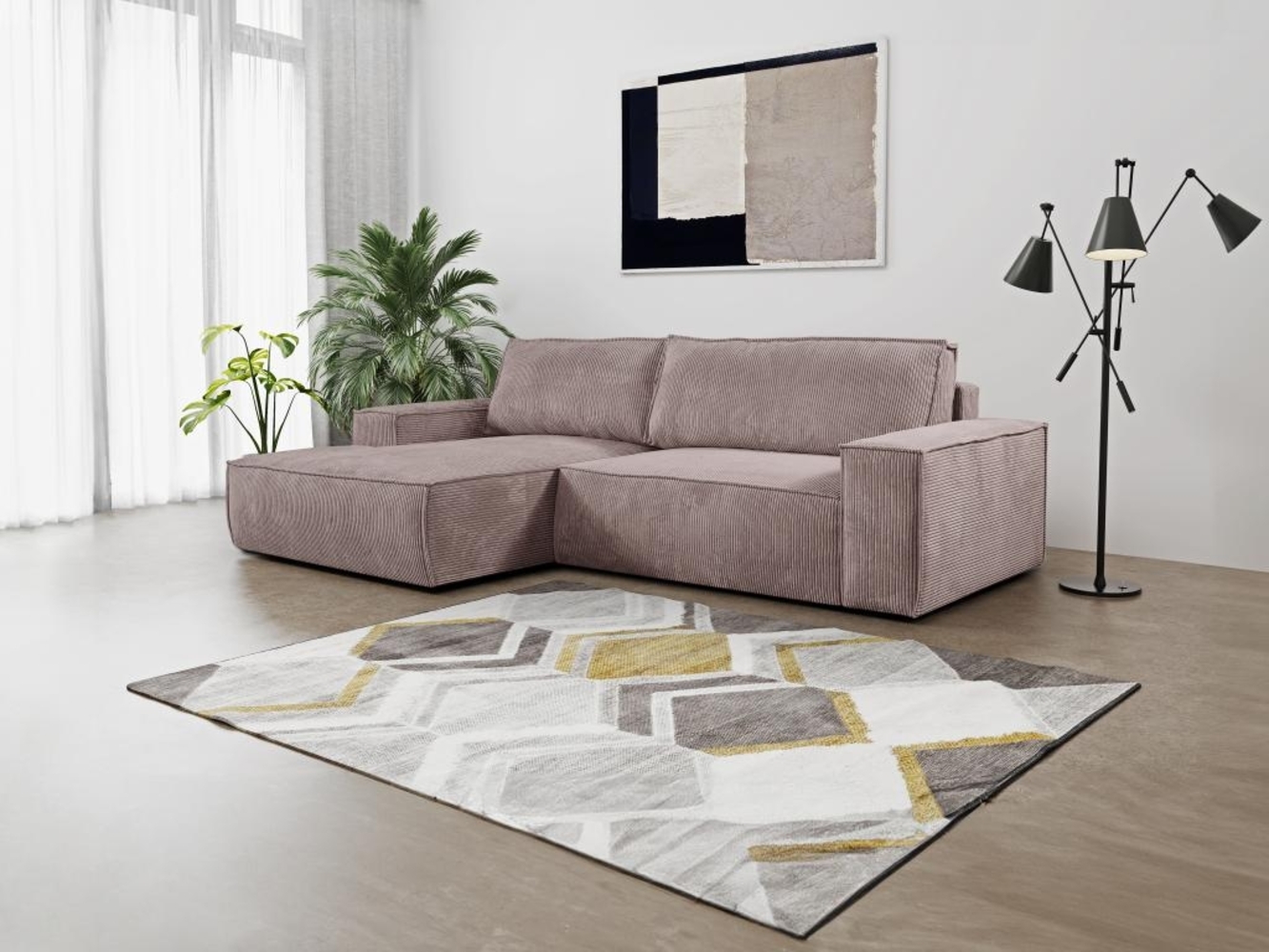 Vente-unique - Ecksofa mit Schlaffunktion - Ecke Links - Cord - Hellviolett - AMELIA Bild 1