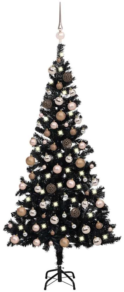 vidaXL Künstlicher Weihnachtsbaum Beleuchtung & Kugeln Schwarz 180 cm 3077590 Bild 1