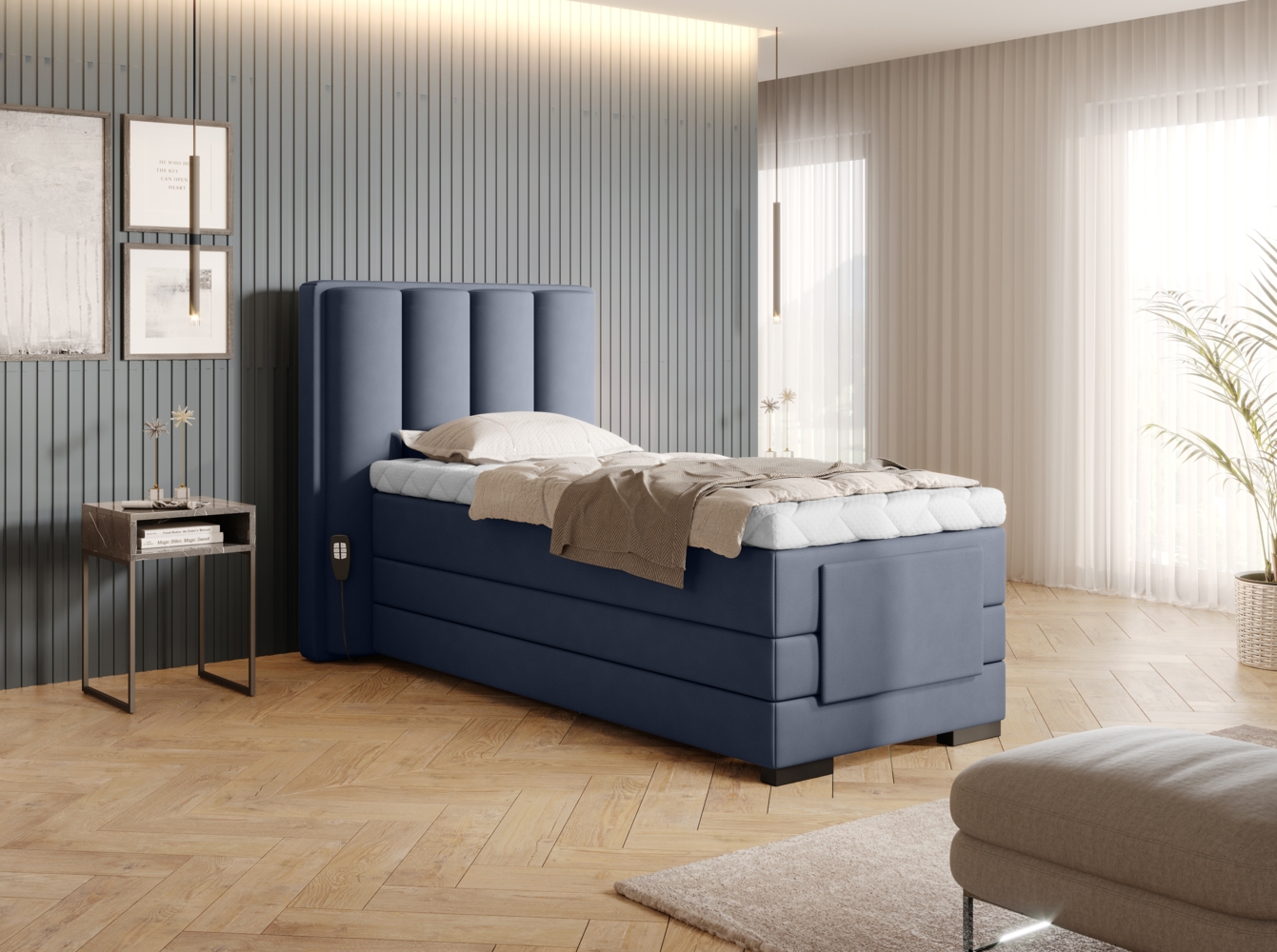 Veros 90x200, Boxspring Bett, Dunkelblau Bild 1