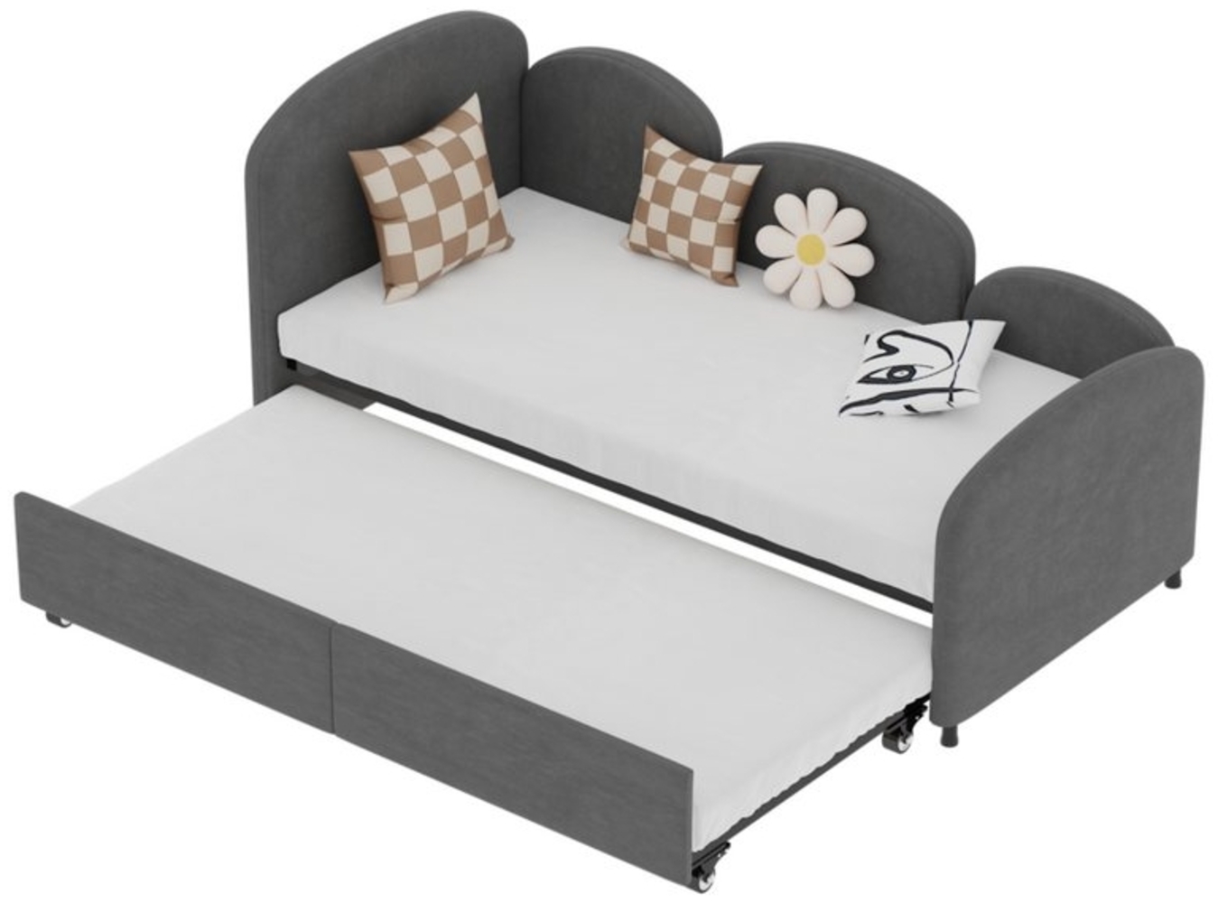 MODFU Polsterbett Kinderbett Einzelbett Daybett Tagesbett Schlafsofa Jugendbett (Samt gepolstertes Stauraumbett in Blumenform mit Schubladen – Sicheres und praktisches Kindertagesbett für Kinderzimmer und Wohnzimmer, 90x200cm), Ohne Matratze Bild 1